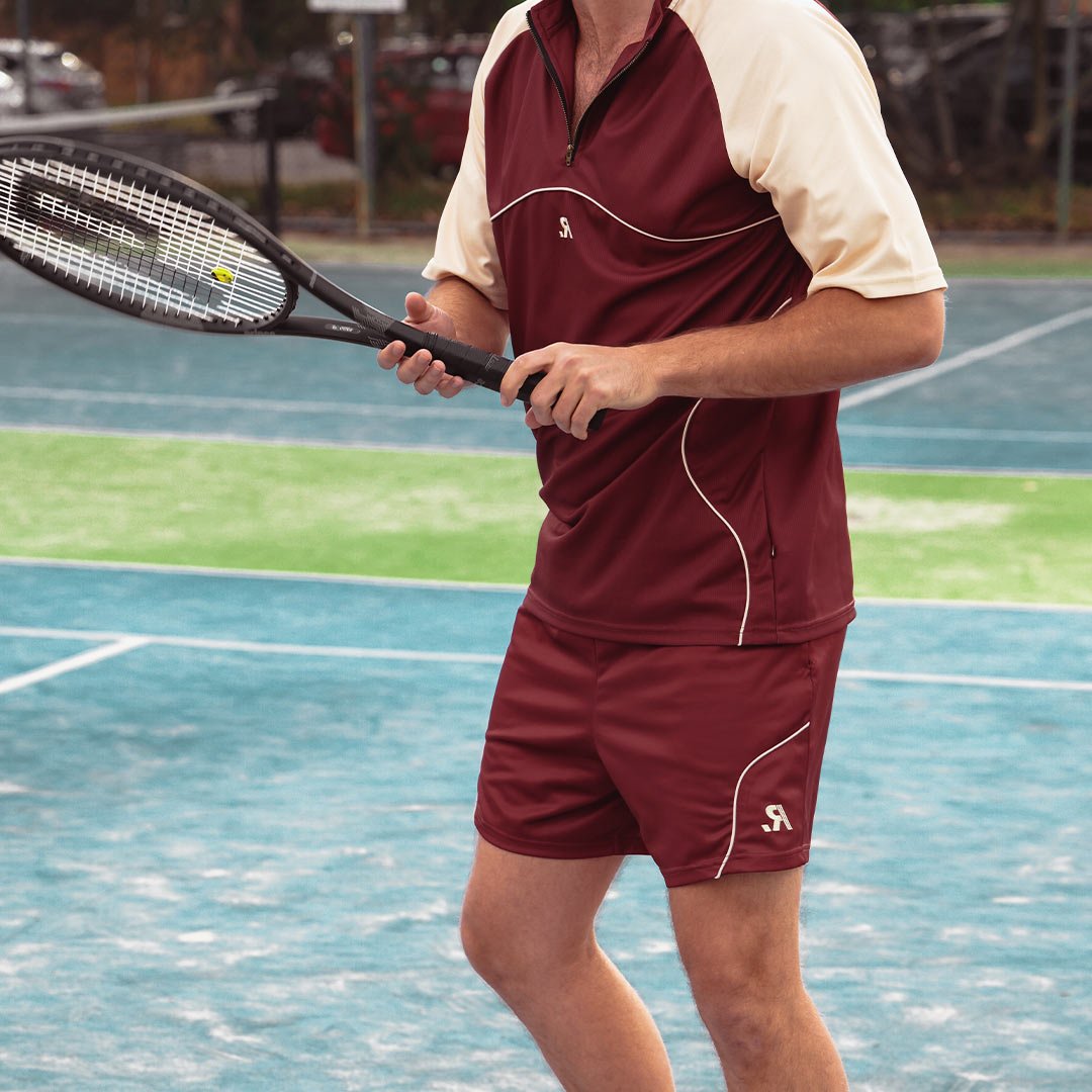 R.SPORT Tennis 1/4 Zip Top - Maroon/Cream