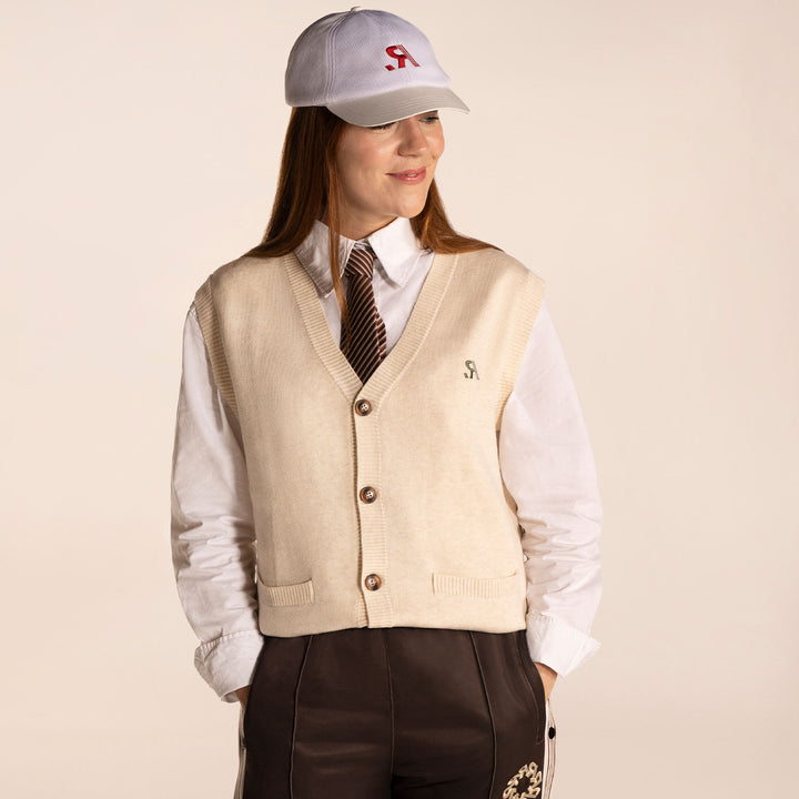 Buttoned Knit Vest - Cannoli Cream