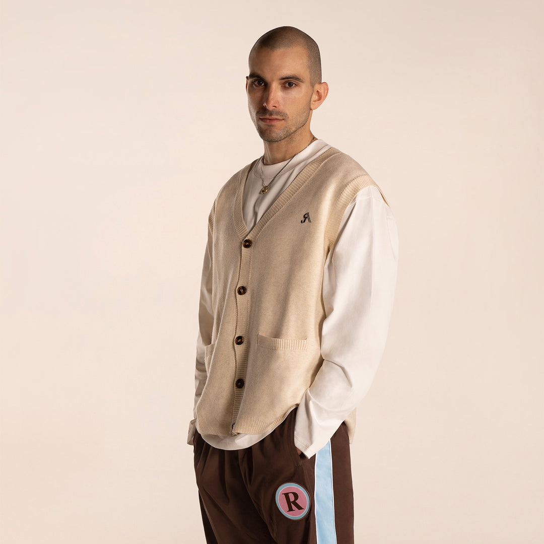 Buttoned Knit Vest - Cannoli Cream