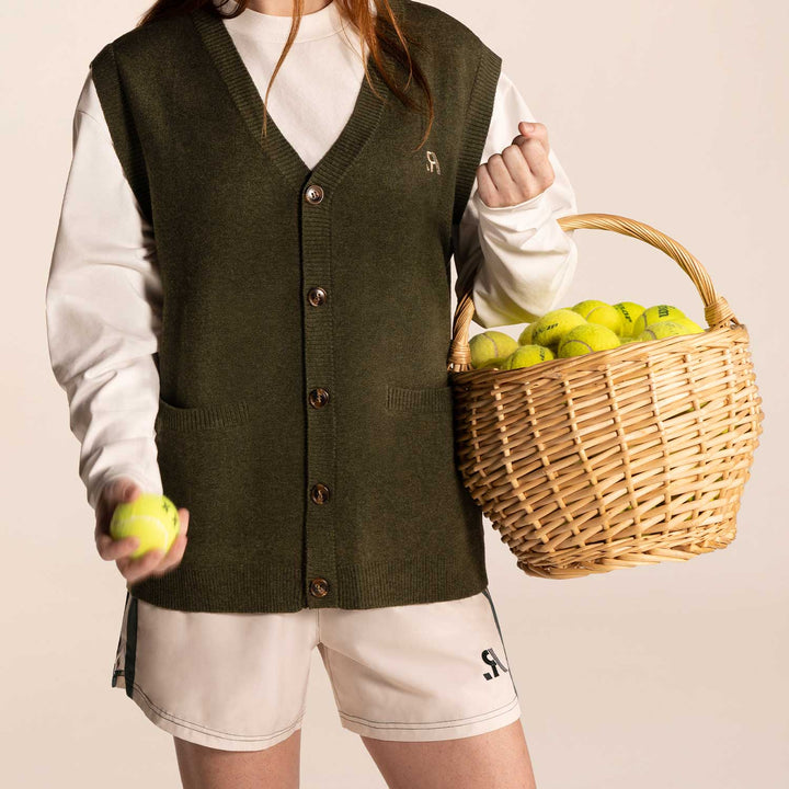 Buttoned Knit Vest - Rosemary Green