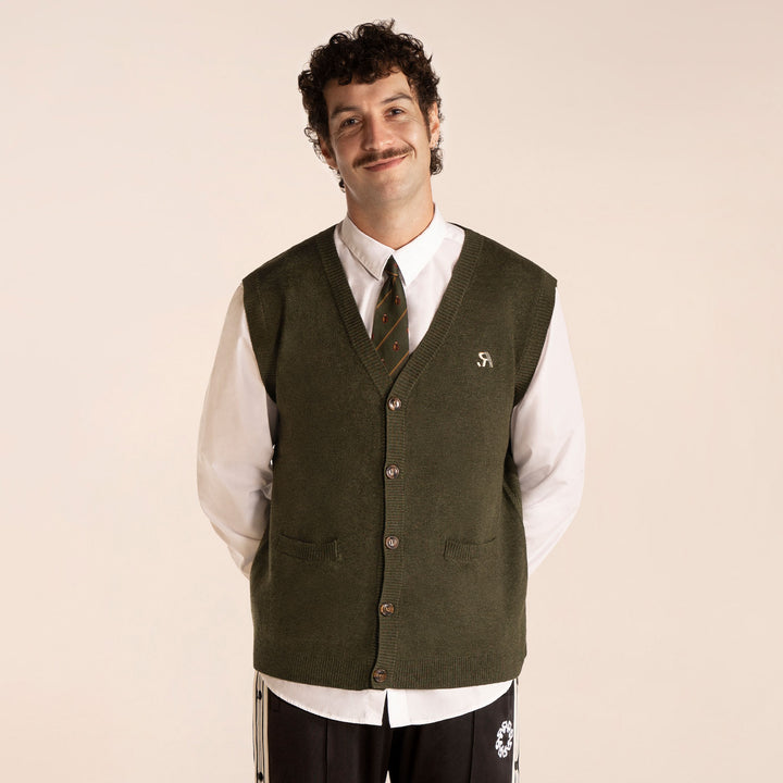 Buttoned Knit Vest - Rosemary Green