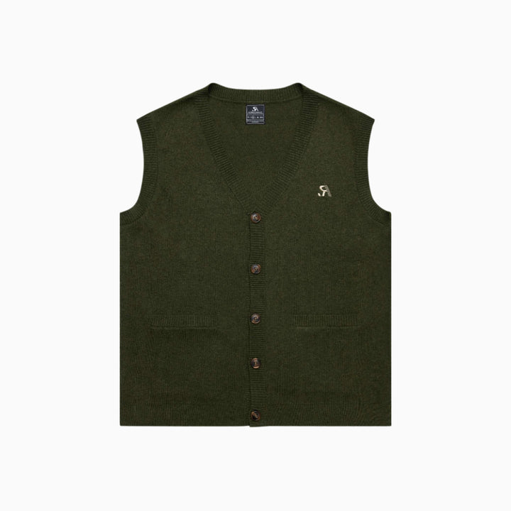 Buttoned Knit Vest - Rosemary Green