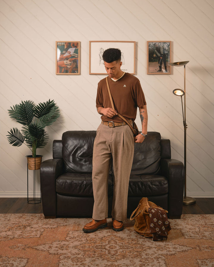 R.SPORT V-neck Short Sleeve Tee - Brown