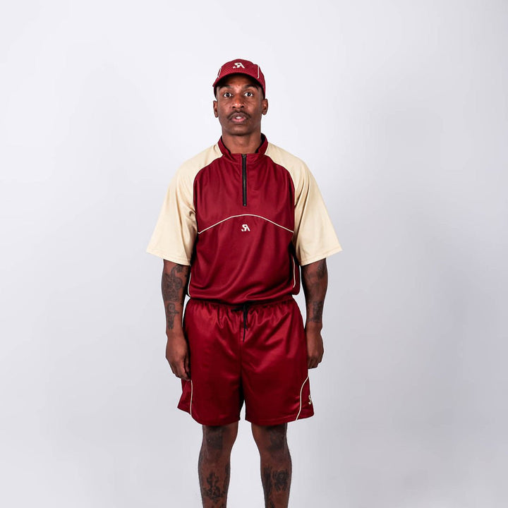 R.SPORT Tennis 1/4 Zip Top - Maroon/Cream