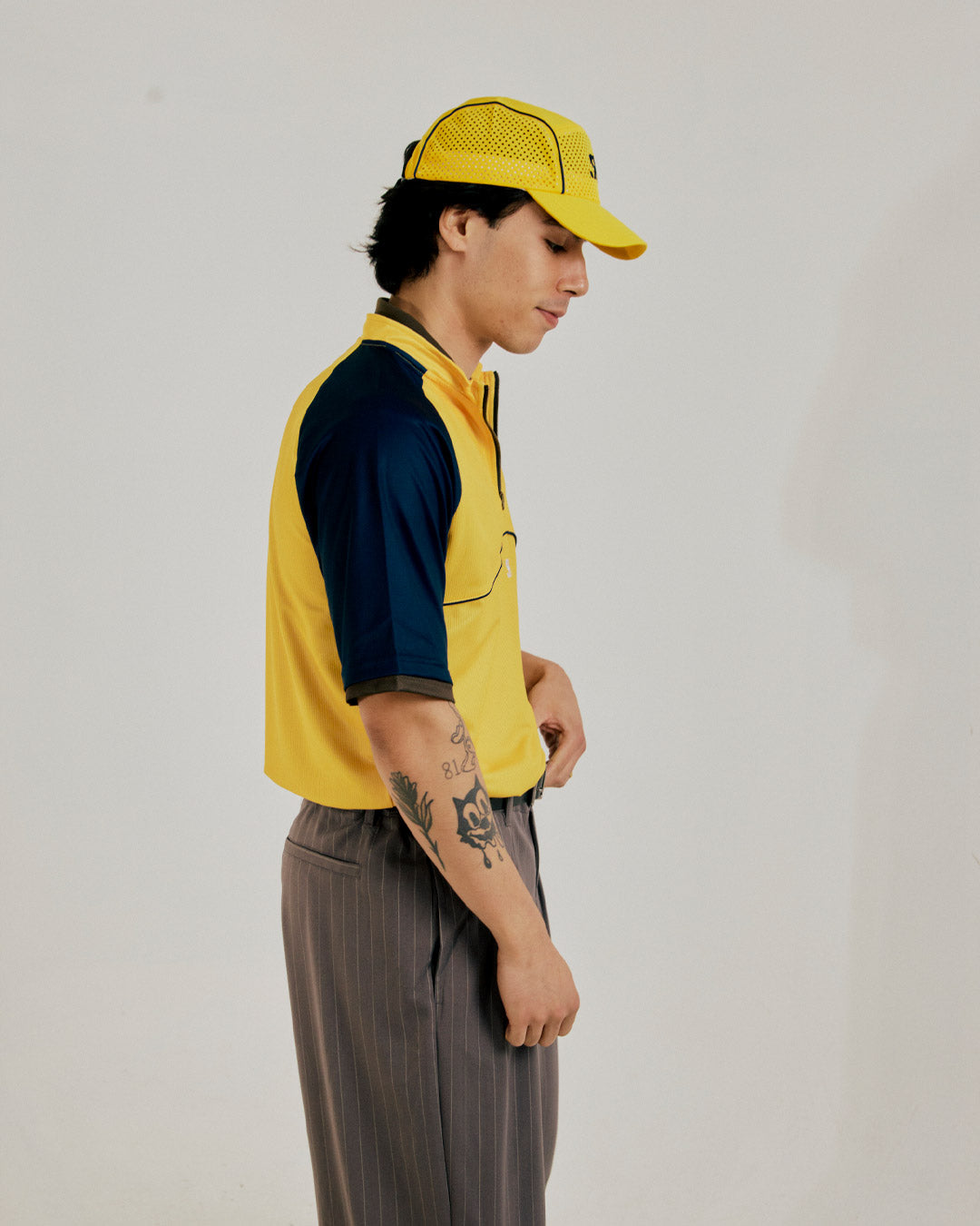 R.SPORT Tennis 1/4 Zip Top - Yellow/Navy