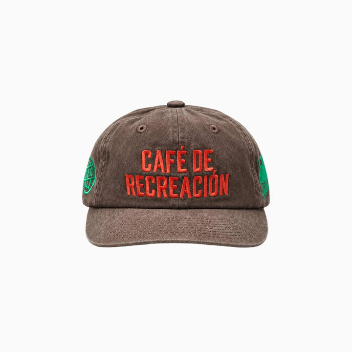 A brown washed cotton baseball cap with &