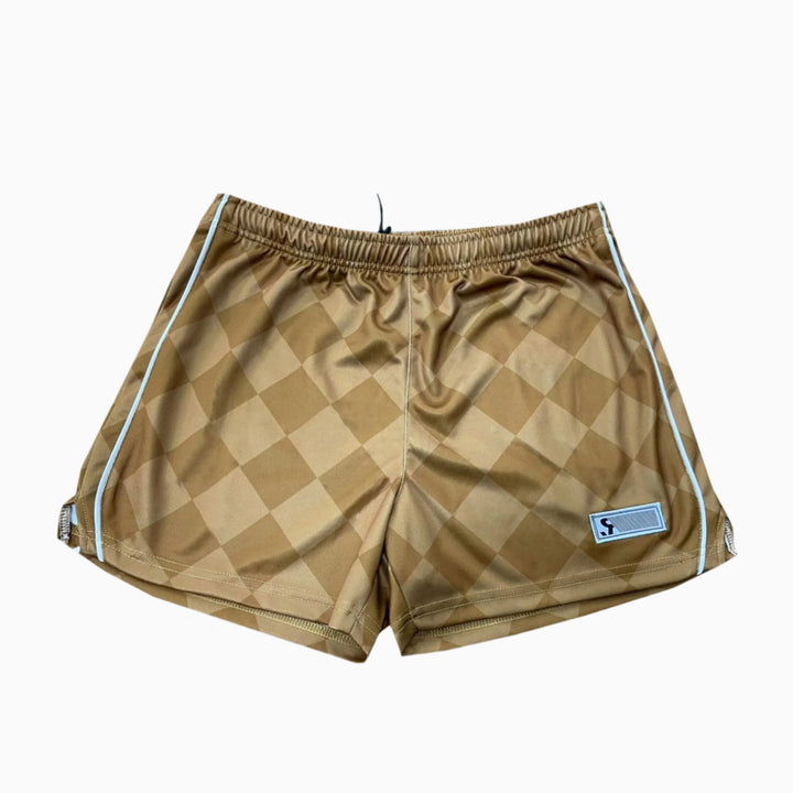 'Half Time' Match Day Shorts - Brown/Gold Check
