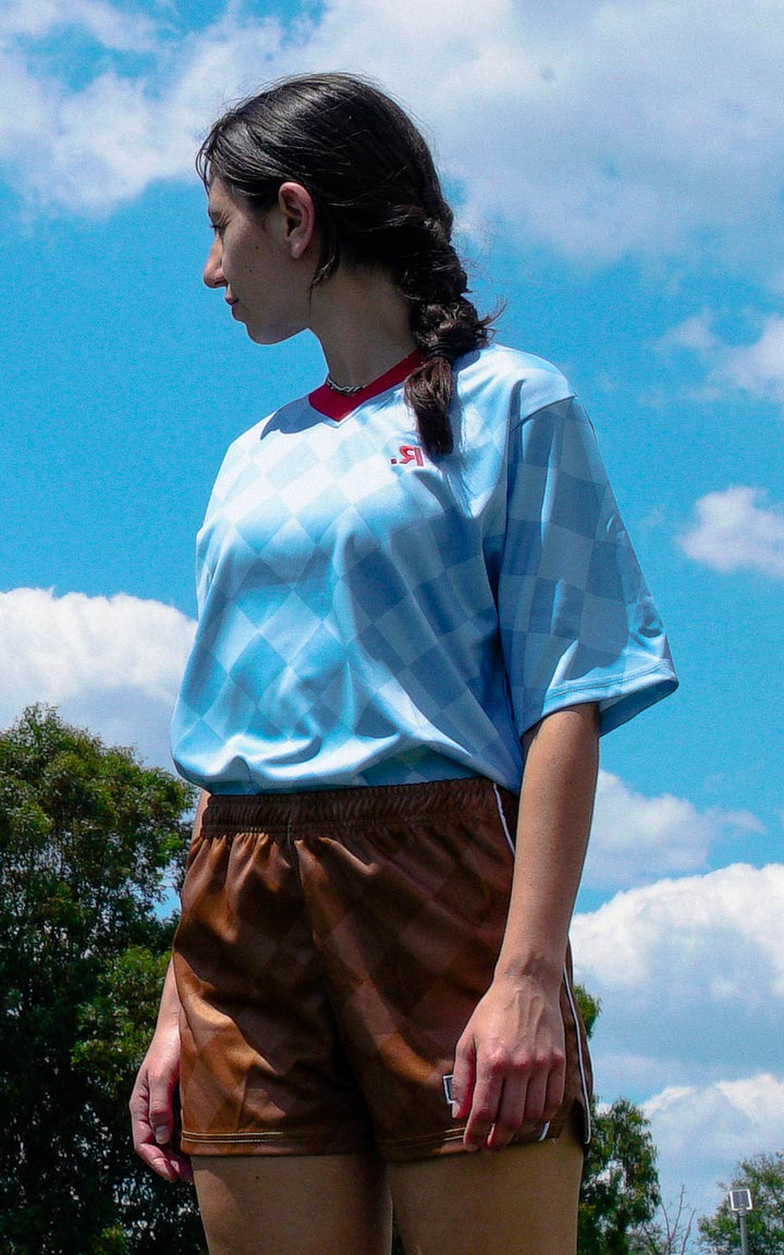 'Half Time' Training Top - Sky Blue Check